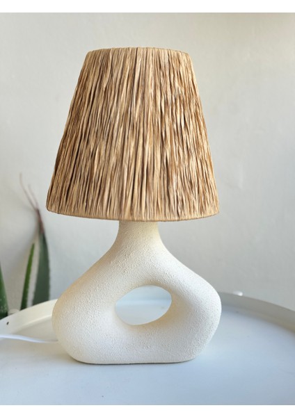 Hasır Başlıklı Ham Seramik Beyaz Iskandinav Abajur