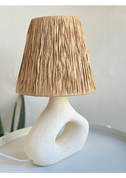 Hasır Başlıklı Ham Seramik Beyaz Iskandinav Abajur modelleri