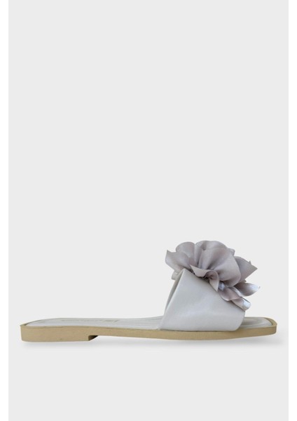 Kadın Gül Çicekli Hediyelik Bohçalık Çeyizlik Terlik GRİ