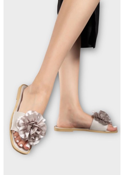 Kadın Gül Çicekli Hediyelik Bohçalık Çeyizlik Terlik GRİ fiyatları