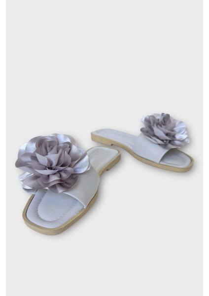 Kadın Gül Çicekli Hediyelik Bohçalık Çeyizlik Terlik GRİ indirimleri