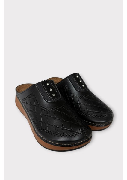 Önü Kapalı Kışlık Ortopedik Günlük Kadın Terlik Siyah - Gümüş