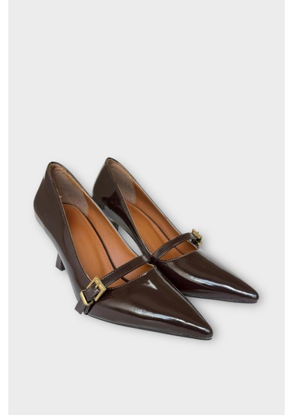 Kadın Tek Bant Tokalı Sivri Burun Topuklu Ayakkabı Kahverengi fırsatları