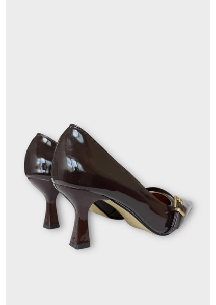 Kadın Tek Bant Tokalı Sivri Burun Topuklu Ayakkabı Kahverengi indirimleri