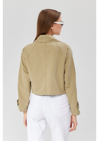 Kadın Kruvaze Crop Trençkot