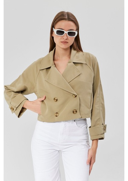 Kadın Kruvaze Crop Trençkot