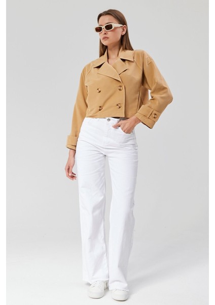 Kadın Kruvaze Crop Trençkot