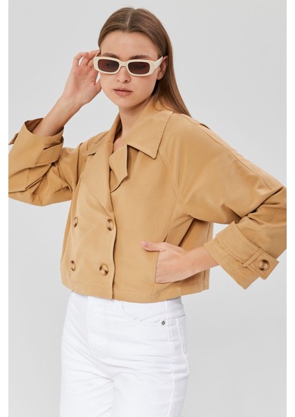 Kadın Kruvaze Crop Trençkot