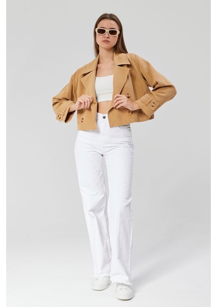 Kadın Kruvaze Crop Trençkot