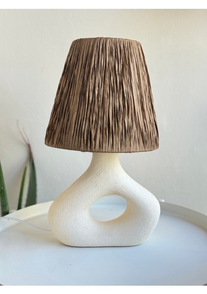 Hasır Başlıklı Ham Seramik Beyaz Iskandinav Abajur