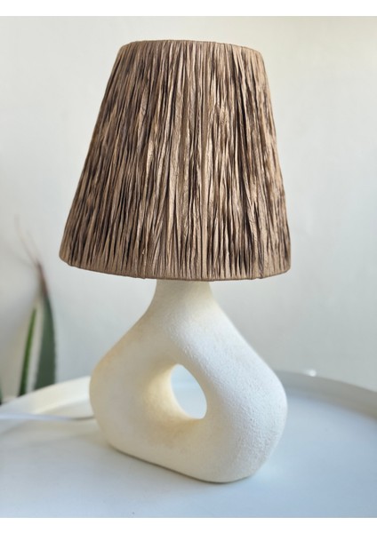 Hasır Başlıklı Ham Seramik Beyaz Iskandinav Abajur fiyatları