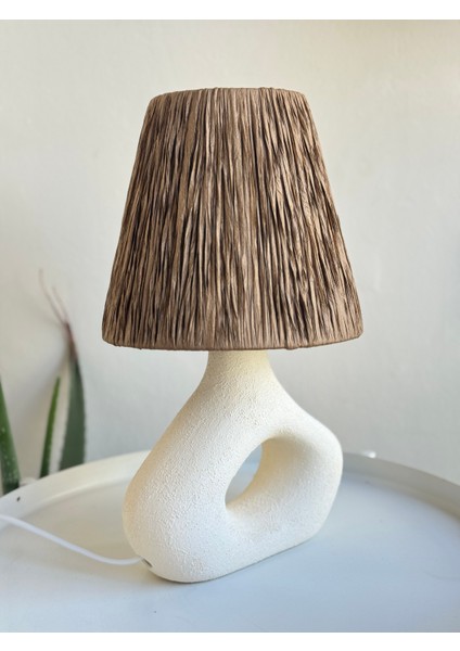 Hasır Başlıklı Ham Seramik Beyaz Iskandinav Abajur modelleri