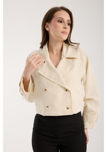 Kadın Kruvaze Crop Trençkot