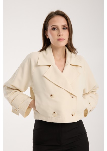 Kadın Kruvaze Crop Trençkot