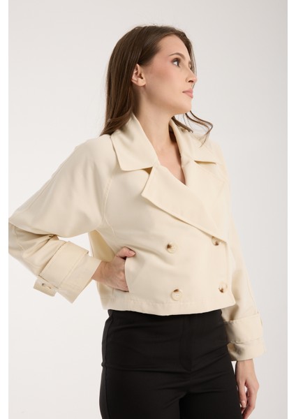 Kadın Kruvaze Crop Trençkot