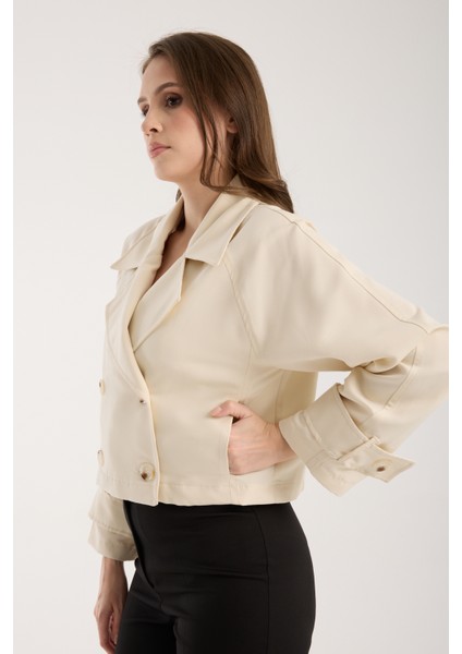 Kadın Kruvaze Crop Trençkot