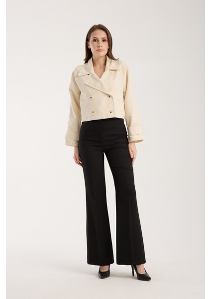 Kadın Kruvaze Crop Trençkot