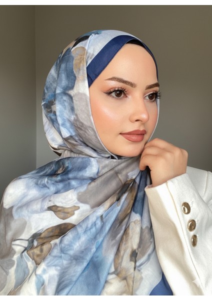 Desenli Pamuk Soft Şal Lacivert Vizon Ps1
