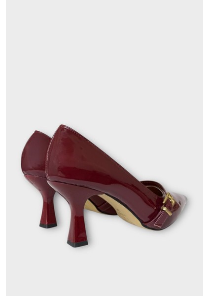 Kadın Tek Bant Tokalı Sivri Burun Topuklu Ayakkabı Bordo indirimleri