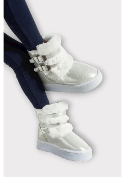 Içi Kürklü Çift Kemerli Kalın Taban Kız Çocuk Bot Beyaz fiyatları