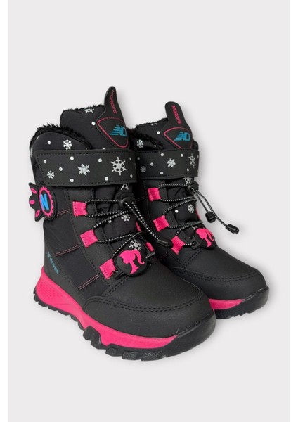 Kız Çocuk Su Itici Cırtlı Akıllıı Bağcıklı Kürklü Kar Botu Siyah - Fuşya modelleri