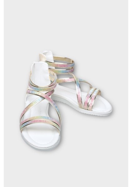 Kız Çocuk Fermuarlı Kaydırmaz Taban Bilekli Sandalet Bej fiyatları