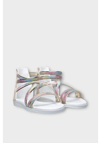 Kız Çocuk Fermuarlı Kaydırmaz Taban Bilekli Sandalet Bej modelleri