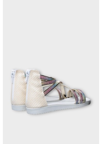 Kız Çocuk Fermuarlı Kaydırmaz Taban Bilekli Sandalet Bej fırsatları