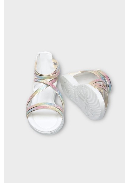 Kız Çocuk Fermuarlı Kaydırmaz Taban Bilekli Sandalet Bej indirimleri