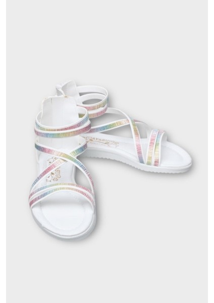 Kız Çocuk Fermuarlı Kaydırmaz Taban Bilekli Sandalet Beyaz fiyatları
