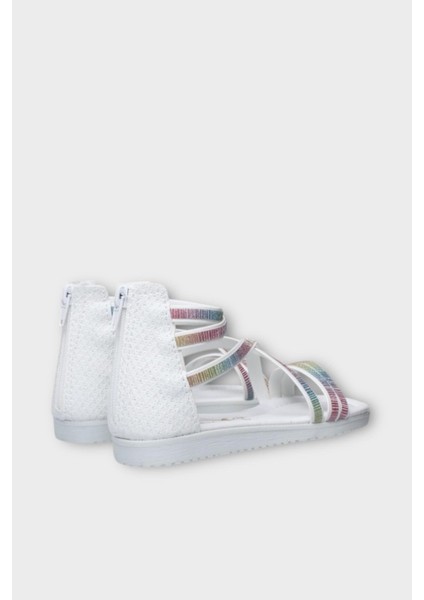 Kız Çocuk Fermuarlı Kaydırmaz Taban Bilekli Sandalet Beyaz fırsatları