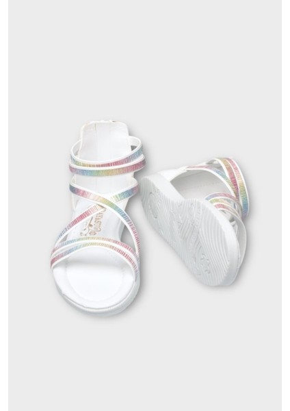 Kız Çocuk Fermuarlı Kaydırmaz Taban Bilekli Sandalet Beyaz indirimleri