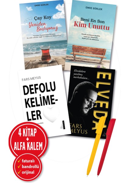 Alfa Kalem+ Fars Meyus 4 Kitap(Çay Koy+Beni En Son Kim+De-Folu Kelimeler+Elveda)