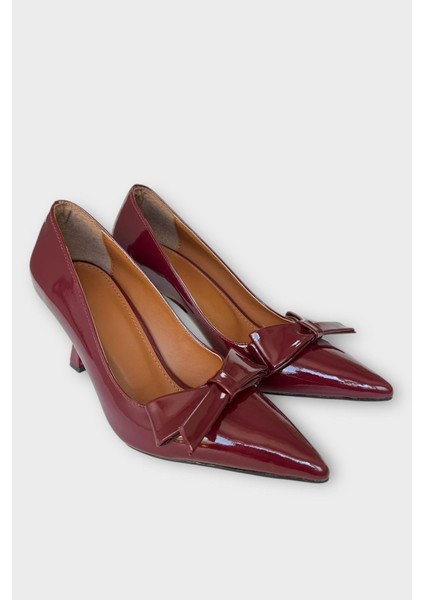 Kadın Fiyonk Tokalı Sivri Burun Topuklu Ayakkabı Bordo fırsatları