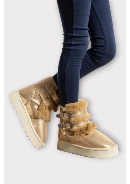 Içi Kürklü Çift Kemerli Kalın Taban Kız Çocuk Bot Bronz fiyatları