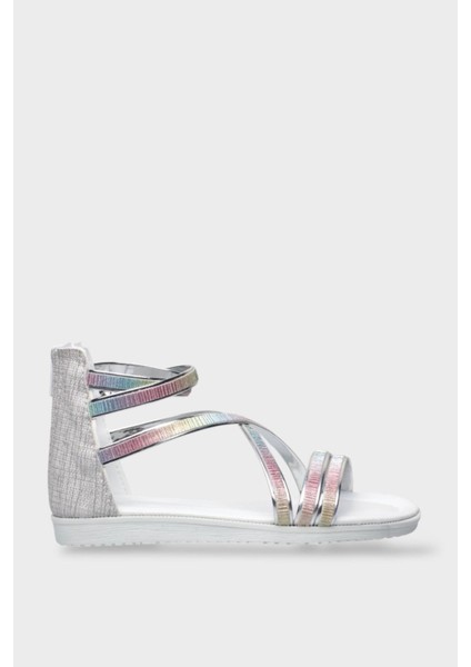 Kız Çocuk Fermuarlı Kaydırmaz Taban Bilekli Sandalet Gri