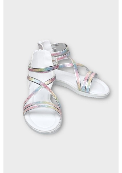 Kız Çocuk Fermuarlı Kaydırmaz Taban Bilekli Sandalet Gri fiyatları