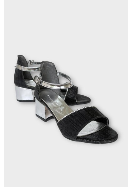 Kız Çocuk Simli Taşlı Bantlı Tapuklu Abiye Sandalet Ayakkabı Siyah fiyatları