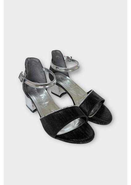 Kız Çocuk Simli Taşlı Bantlı Tapuklu Abiye Sandalet Ayakkabı Siyah fırsatları