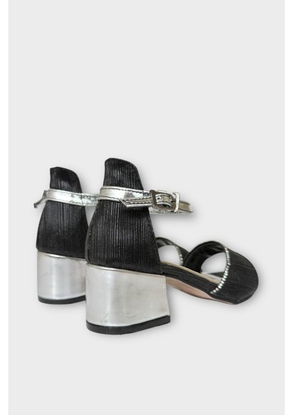 Kız Çocuk Simli Taşlı Bantlı Tapuklu Abiye Sandalet Ayakkabı Siyah indirimleri