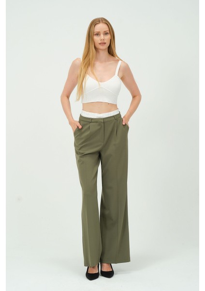 Kadın Bel Garni Detaylı Yüksek Bel Palazzo Pantolon