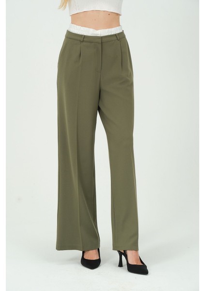 Kadın Bel Garni Detaylı Yüksek Bel Palazzo Pantolon