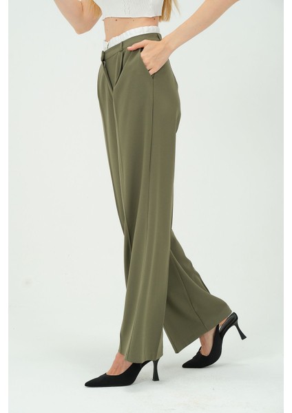 Kadın Bel Garni Detaylı Yüksek Bel Palazzo Pantolon
