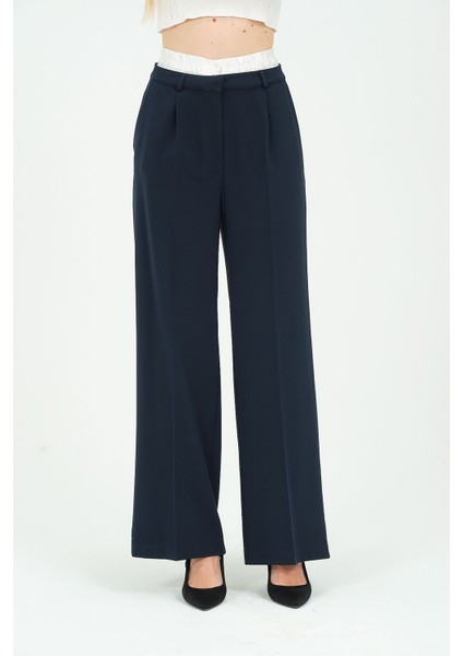 Kadın Bel Garni Detaylı Yüksek Bel Palazzo Pantolon