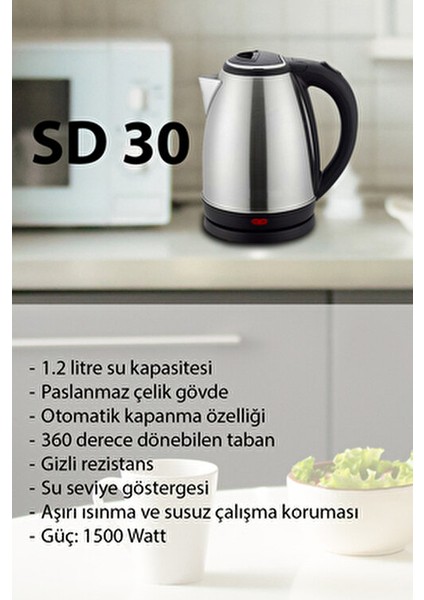 Kettle 1.2 Lt Gri Renk Çelik Malzeme Otomatik Kapanma ve Enerji Tasarruflu modelleri