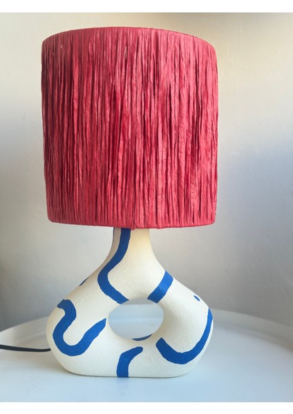 Seramik Mavi Çizgili Iskandinav Abajur