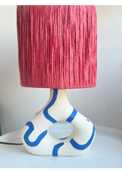 Seramik Mavi Çizgili Iskandinav Abajur modelleri