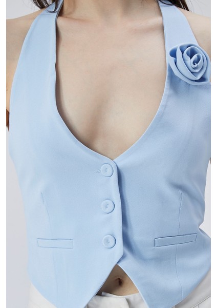 Kadın Astarlı Gül Detaylı Yelek