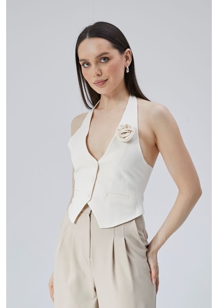 Kadın Astarlı Gül Detaylı Yelek