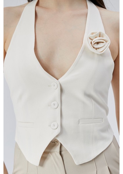 Kadın Astarlı Gül Detaylı Yelek